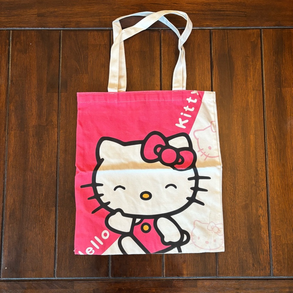 Hello Kitty Pink and White Canvas Tote Bag with Handles Medium